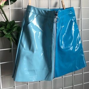 Two-tone color block blue neon skirt
